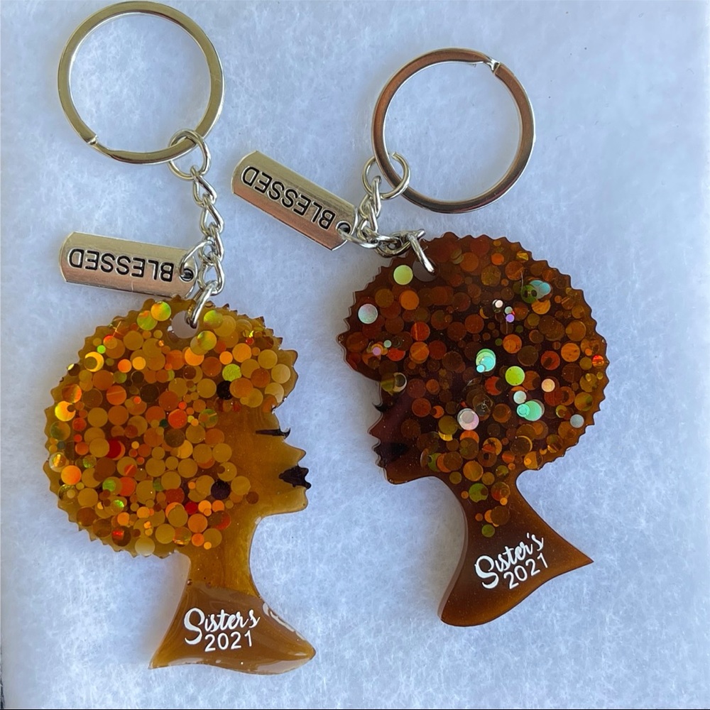 African American women head silhouette Keychain